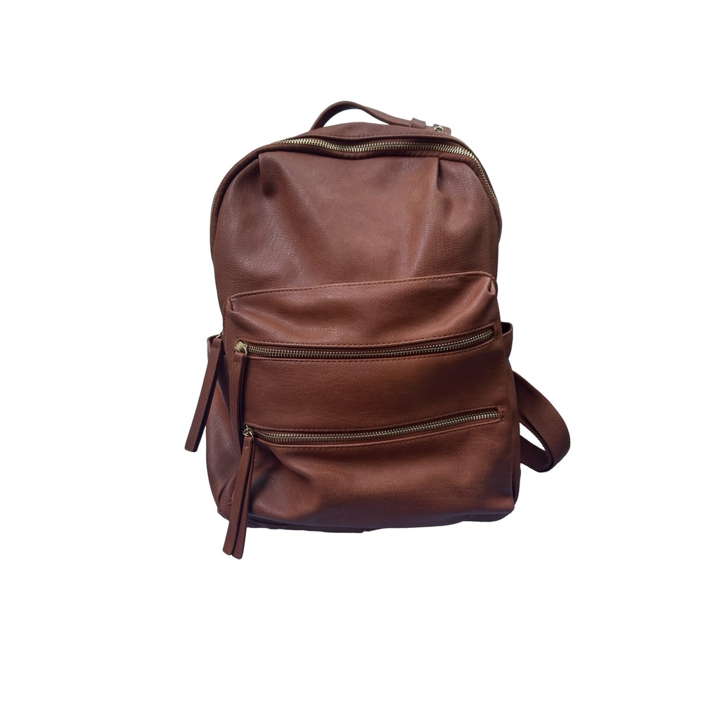 Madison West Cognac Brown Leather Multi Pocket Laptop Backpack Bag